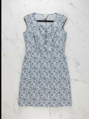 The Territory Ahead Light Blue Floral Cap-Sleeve Sheath Dress